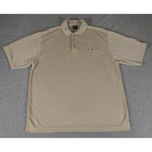 Vintage Texas Rangers Nike Team Polo Shirt Mens Large Tan Rayon Blend